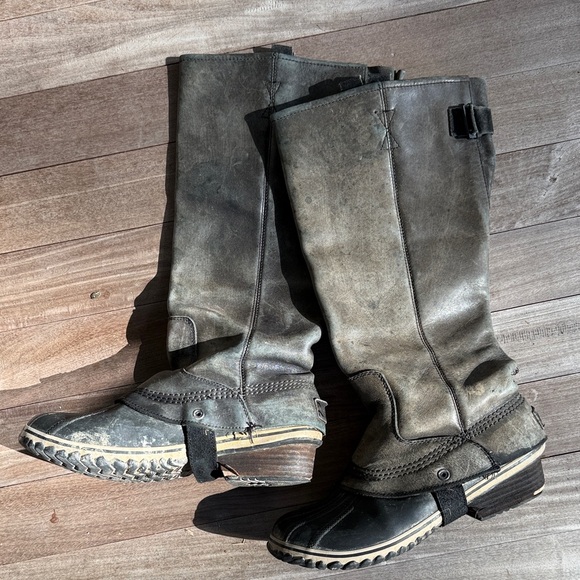 Sorel Slimpack Tall Gray Leather riding Boots women’s size 10 - Picture 15 of 16